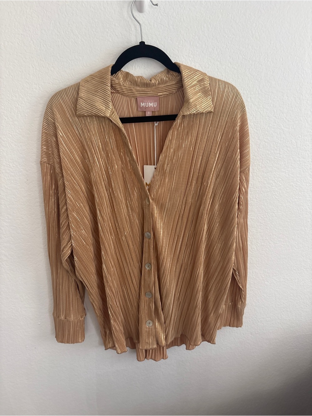 Show Me Your MuMu Gold Pleated Button-Down Shirt